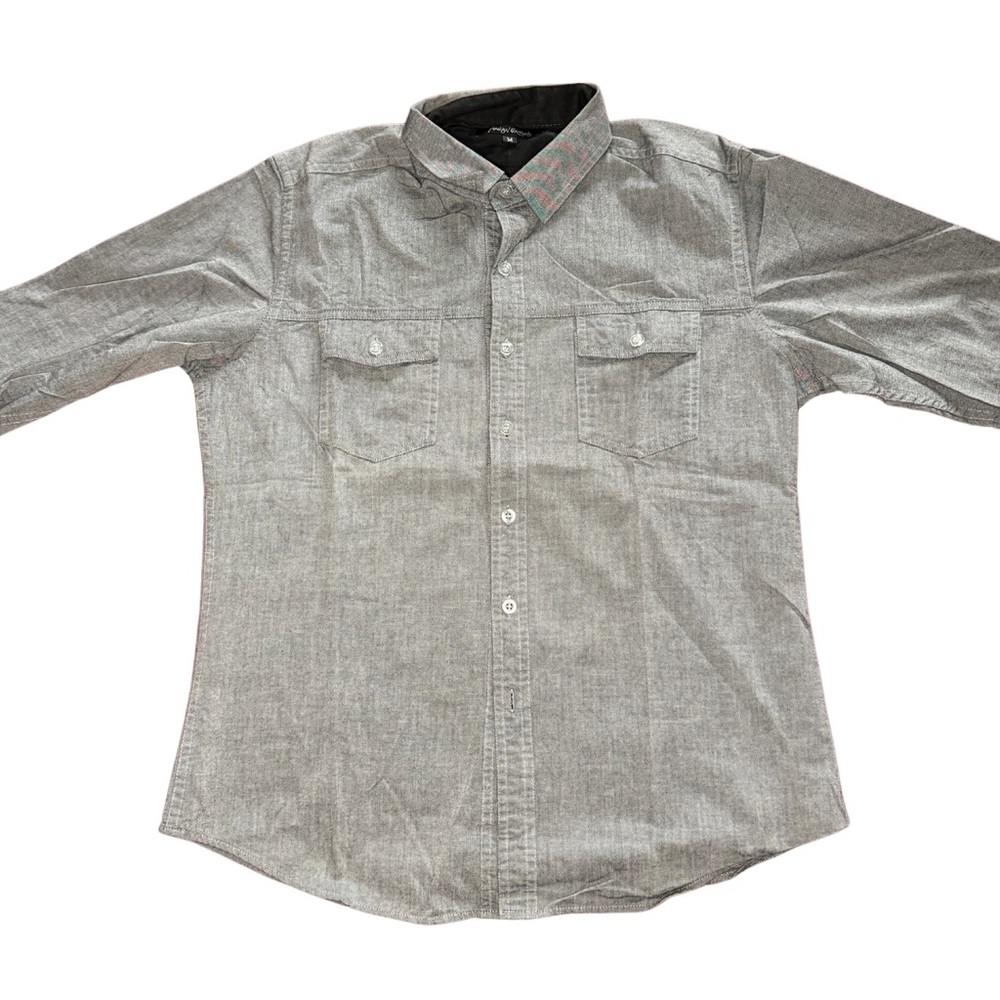 Foreign Exchange Button Up Long Sleeve Shirt Size M Gray